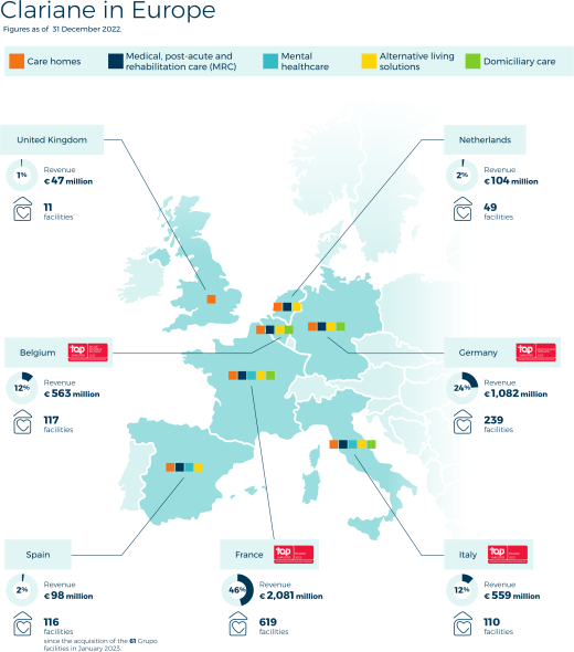 Map of Clariane’s activities in Europe